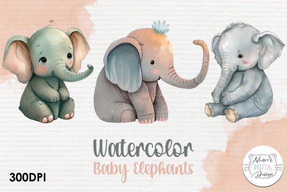 Charming Watercolor Baby Elephants Clipart