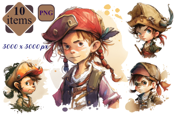 Children Pirates Watercolor PNG Guide