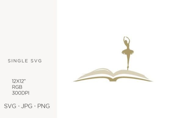 Gold Open Book & Ballerina Vector Art