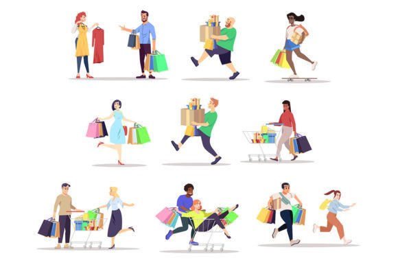 Understanding Shopping Flat Color Vector Characters for Modern Graphic Design