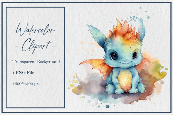 Watercolor Cute Dragon Clipart PNG Sub 1